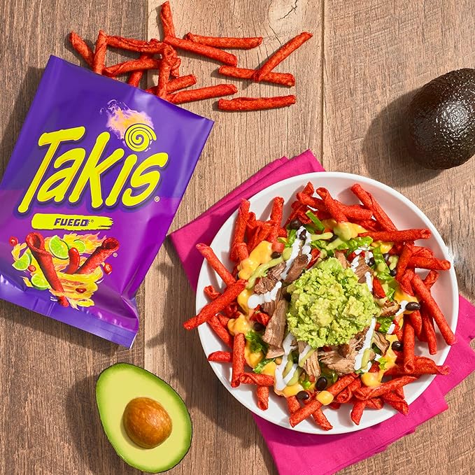 Takis Fuego Rolled Tortilla Chips, Hot Chili Pepper and Lime Artificially Flavored, 4 Ounce